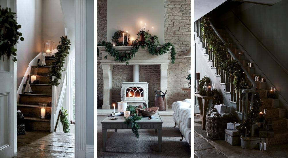 Christmas garlands on mantel pieces